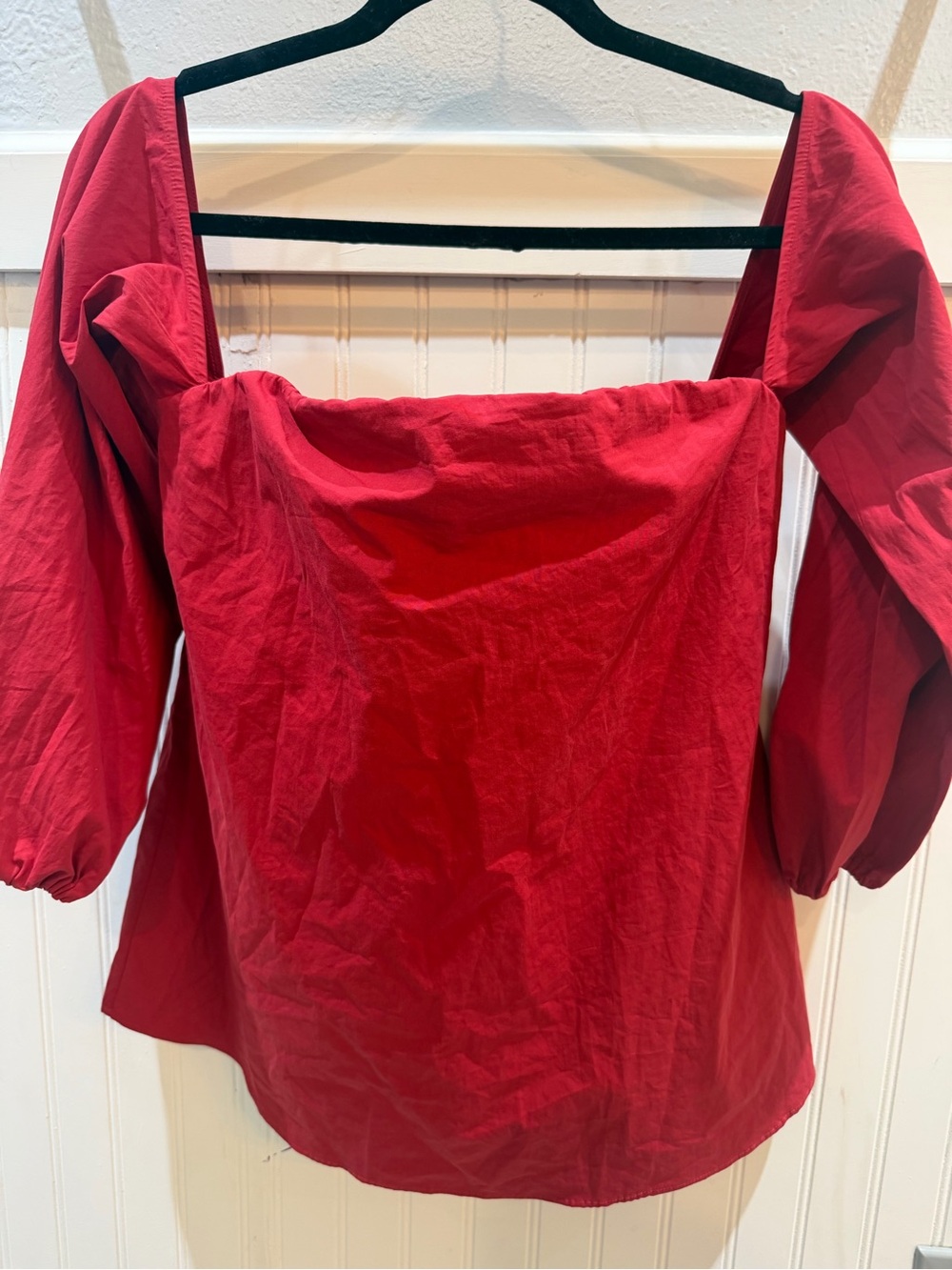 Theory Red Square-Neck Puff Sleeve Blouse